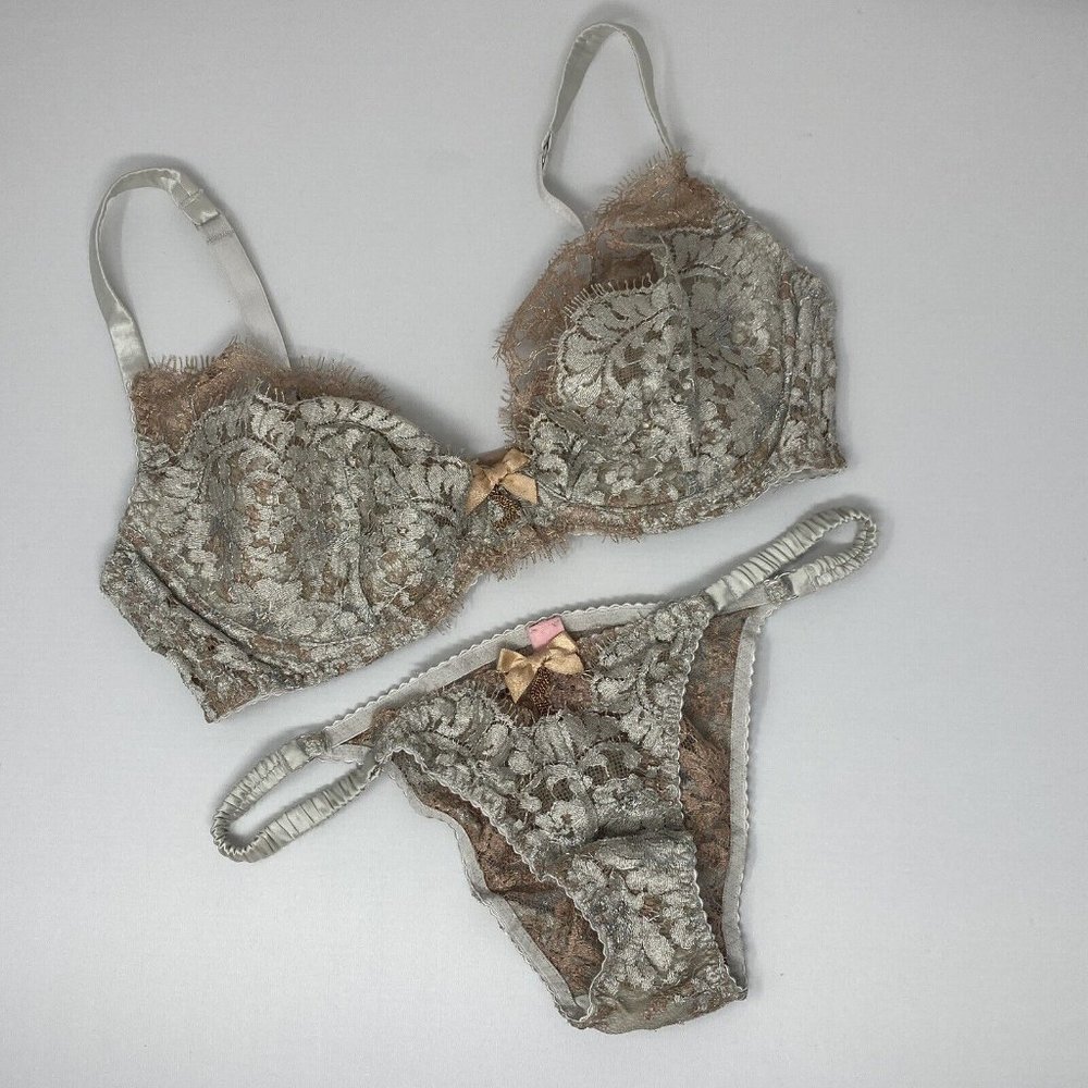 Agent Provocateur Lorelli Rose Gold Silver 34D/2 Set NWOT $1,010